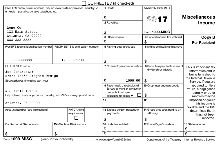 Example of completed 1099-MISC form